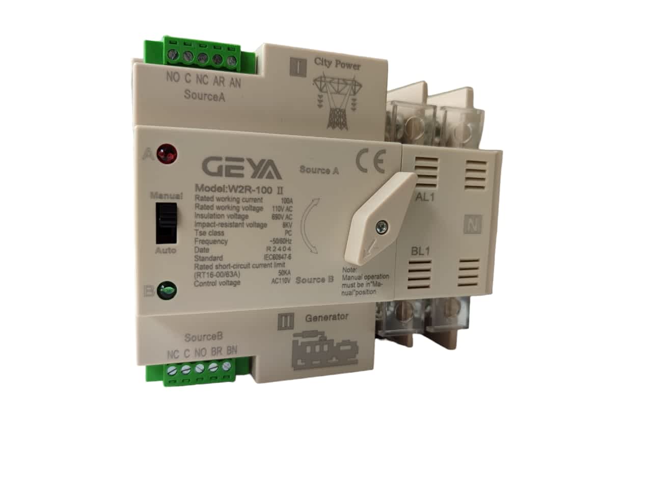 ATS INTERRUPTOR GEYA 100A-2P(110VAC) - Imagen 2